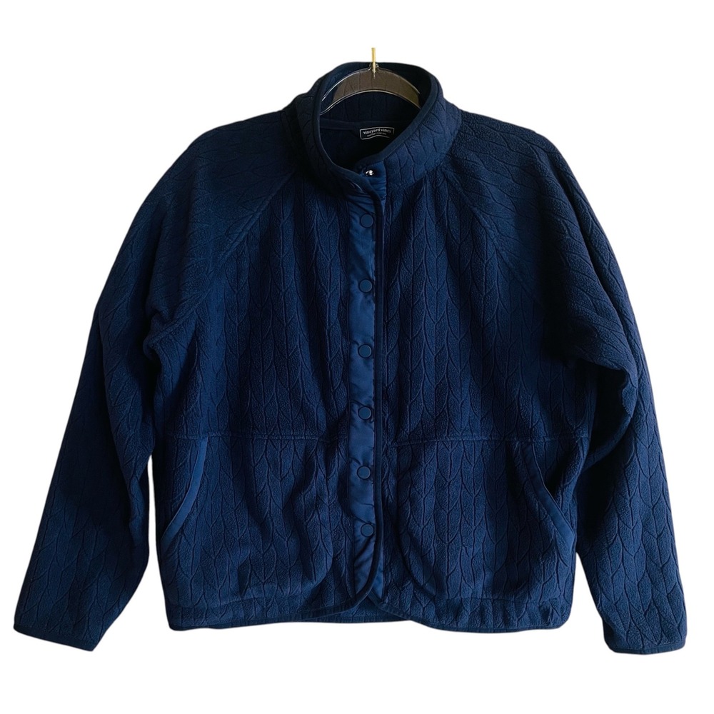 Vineyard Vines Fleece Jacket Womens Small Navy Cozy Snap Front Cable Textured